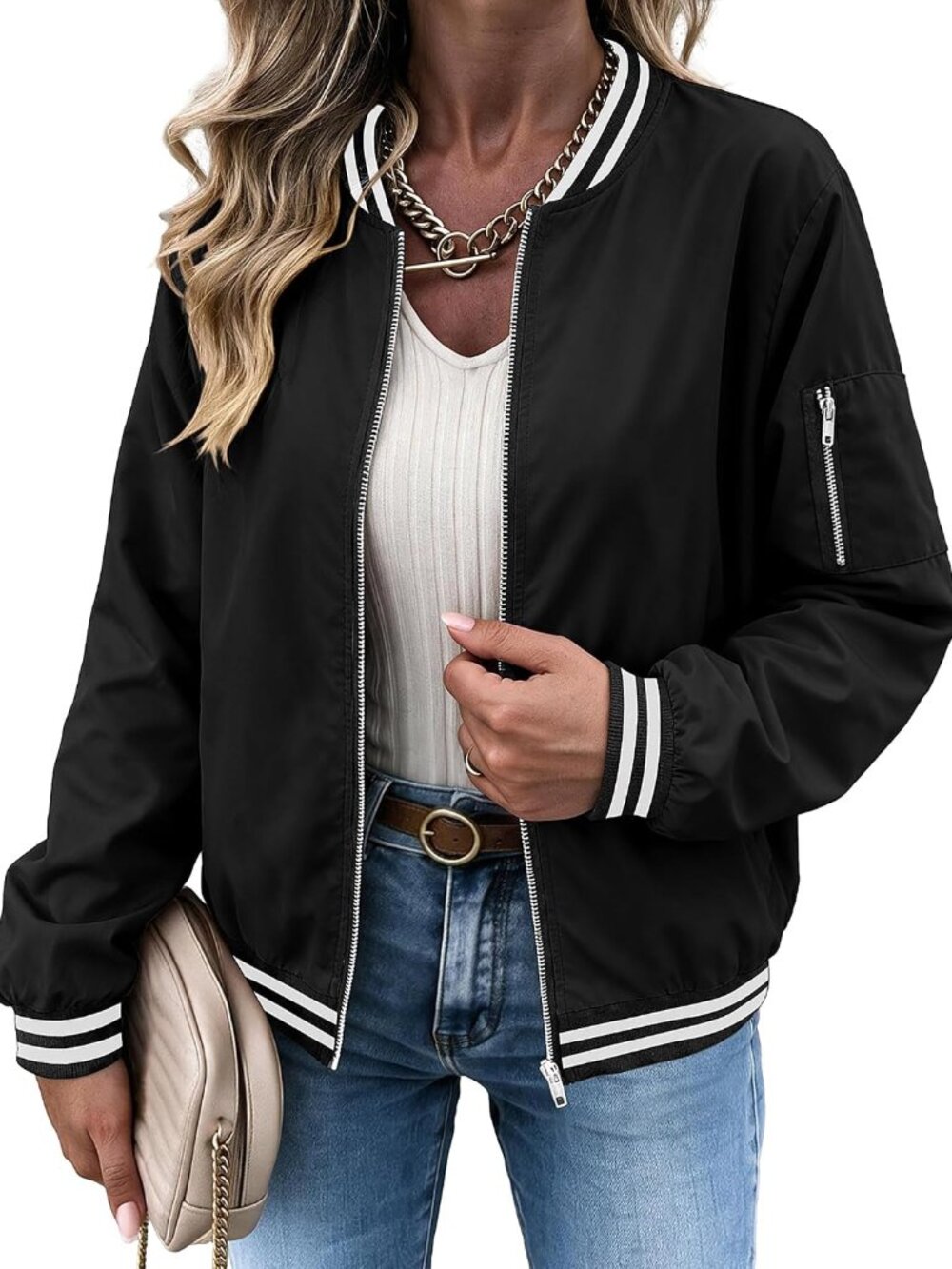 Women Bomber Jacket Casual Coats Spring Fall Clothes with Pockets